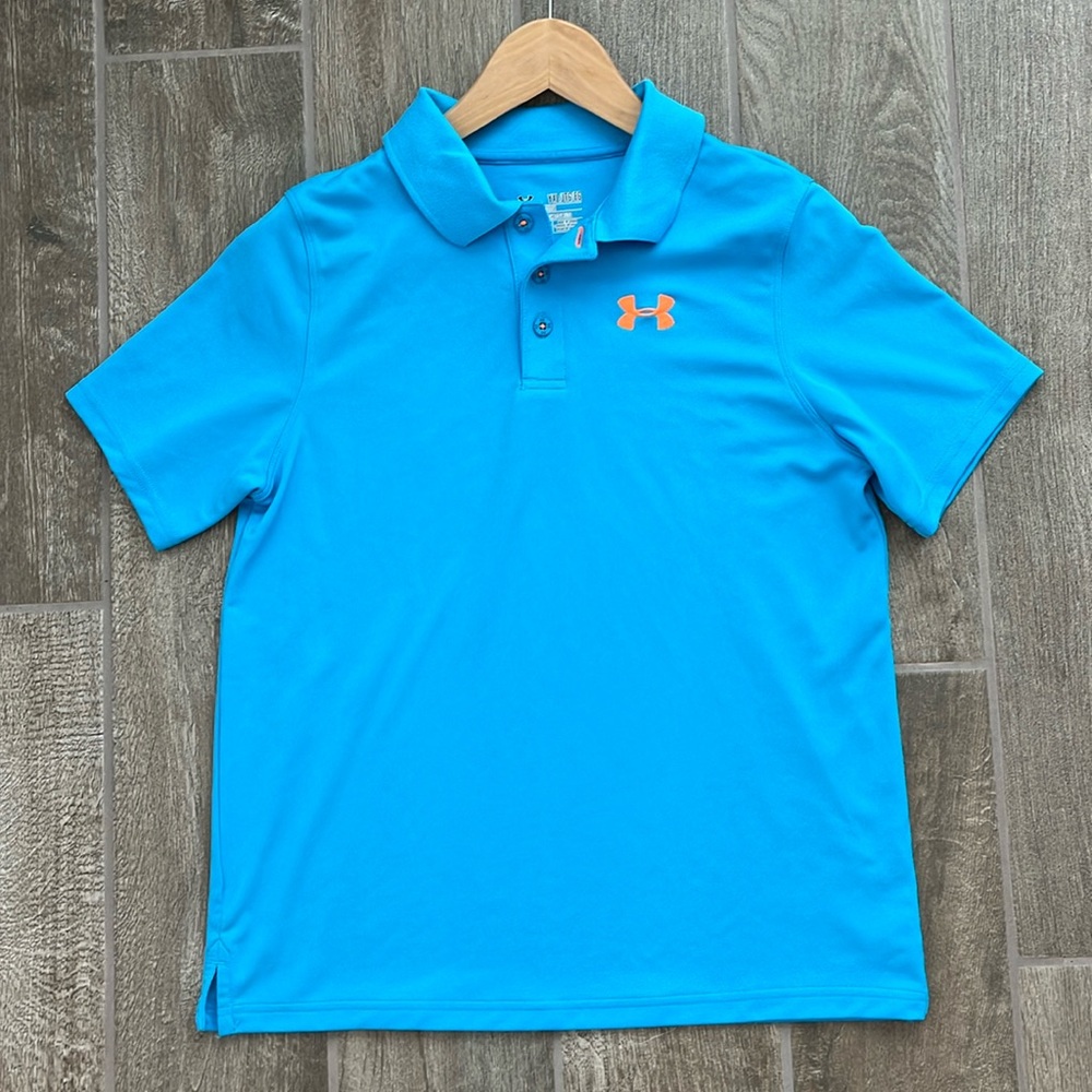 Under Armour Boys Turquoise Blue Heat Gear polo shirt size x-Large